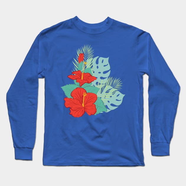 Hibiscus and Palms Long Sleeve T-Shirt by SWON Design